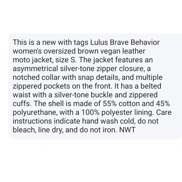 Lulus Brown Brave Behavior Vegan Leather Oversized Moto Jacket Sz S NWT Boutique - Picture 12 of 12